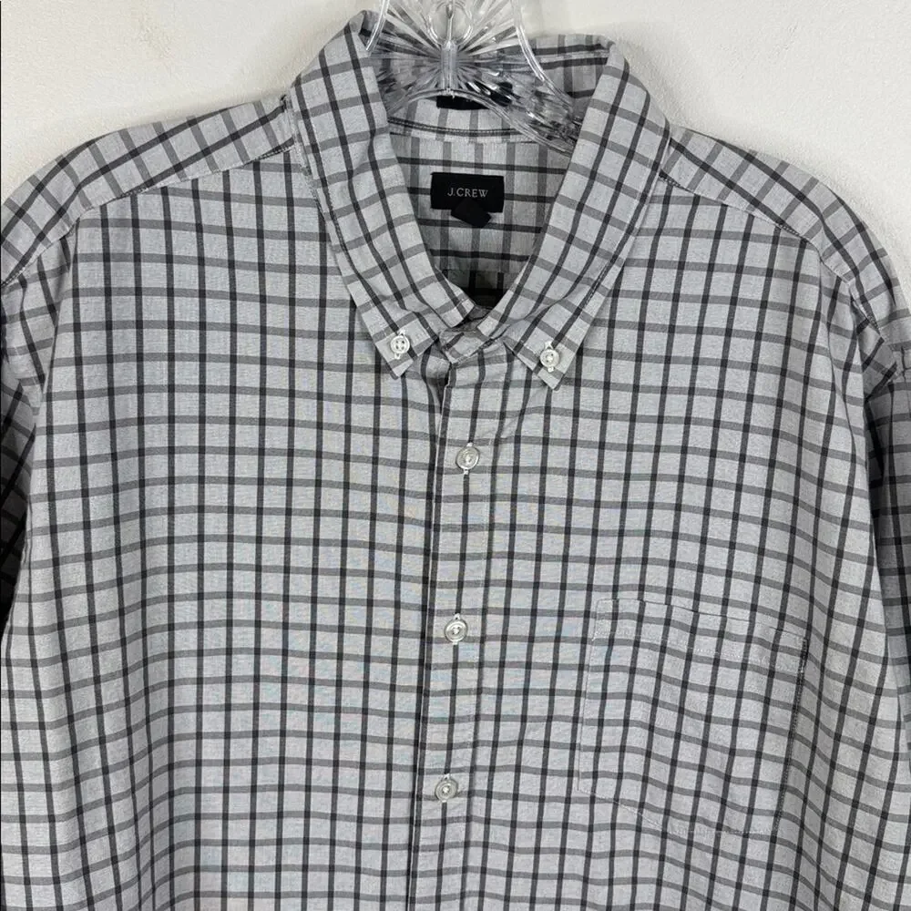 J. Crew Men's XL Slim Fit Shirt Gray Charcoal Checkered Long Sleeve Cotton
